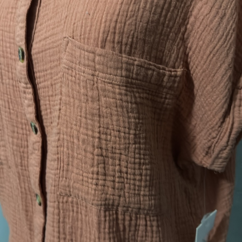 NWT SO brand Cotton Button Front Shirt-Sz M-Relaxed Boxy Fit-Rusty Orange Color - Picture 4 of 14